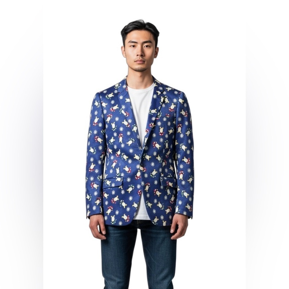 Suslo Couture 42 Slim Fit Penguin Holiday Double Vented Blazer Sport Jacket
